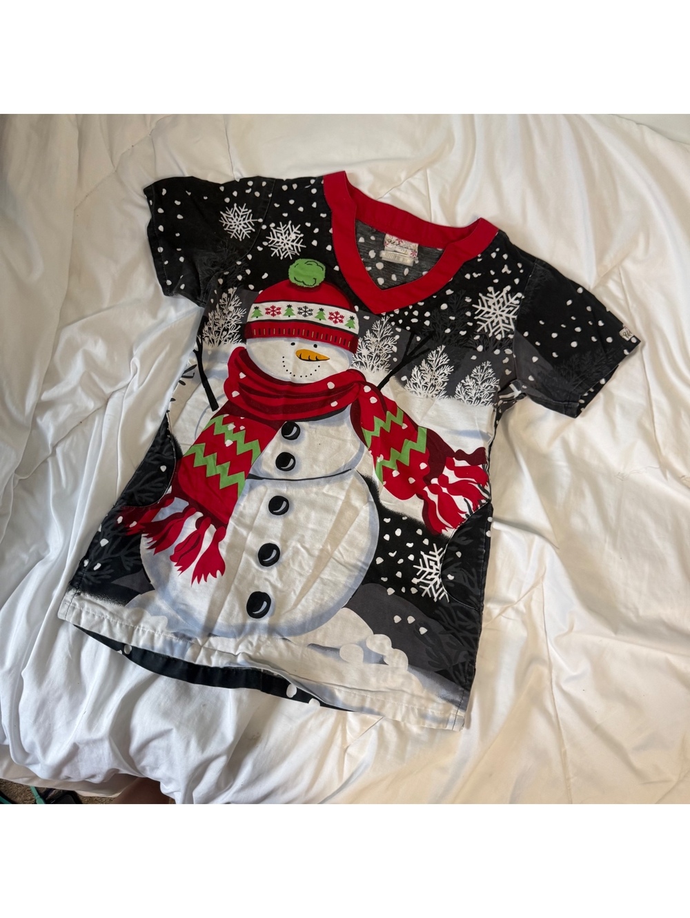 y2k 2000s snowman christmas scrub top size small